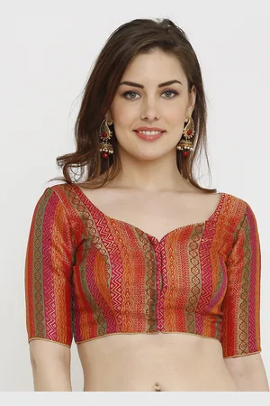 SALWAR STUDIO Women Multicolored Printed Dupion Silk Padded Saree Blouse