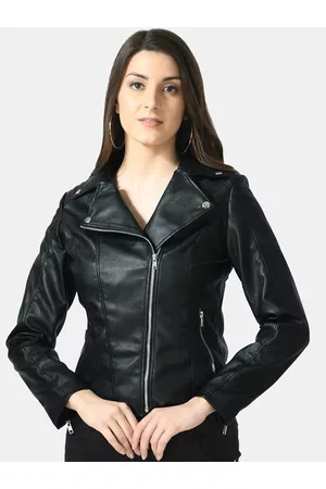 TBOJ Women Black Lightweight Faux Leather Crop Jacket