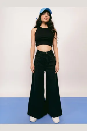 FREAKINS Women Stylish Black High-Rise Flared Fit Jeans