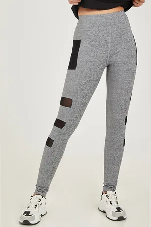 Styli Women Grey Melange Contrast Mesh Insert Melange Activewear Leggings