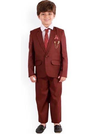 DKGF FASHION Boys 4-Piece Brown Single-Breasted Partywear Suit