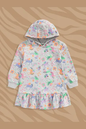 Mothercare Girls Grey Printed Pure Cotton Peplum Dress