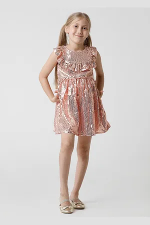 KATE & OSCAR Girls Pink Embellished Georgette A-Line Mini Dress