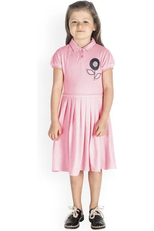 Cherry Crumble Girls Pink Solid Fit and Flare Dress