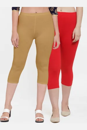Jinfo Women Red & Beige Set Of 2 Solid Slim Fit Capris