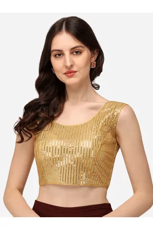 Fab Dadu Beige Sequinned Georgette Saree Blouse