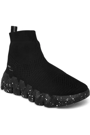 Pantaloons Men Outdoor Shoes - Men Black Textile Walking Non-Marking Shoes