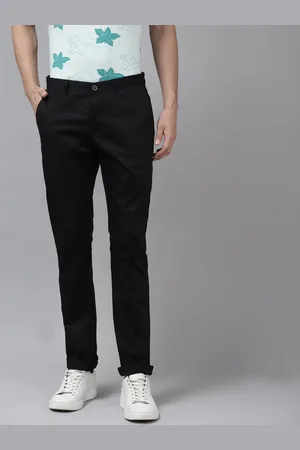 men black solid mid rise b 95 slim fit trousers