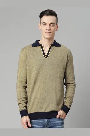 HARSAM Men Olive Green Polo Collar T-shirt