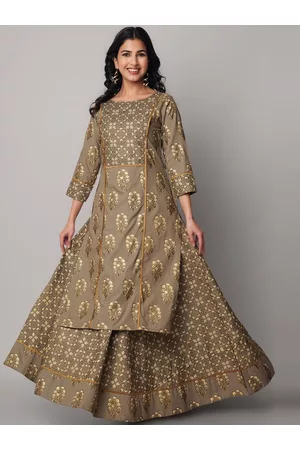 God Bless Women Gold-Toned Ethnic Motifs Printed Kurta with Skirt