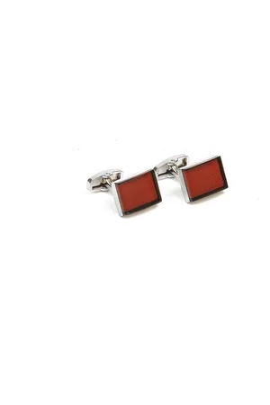 Calvadoss Silver-Toned & Maroon Cufflink