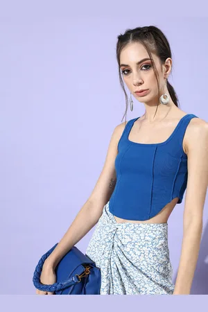 STREET 9 Woman Stunning Blue Solid Cropped Top