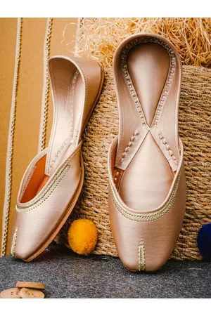 Nidhi Rathi Women Rose Gold Embellished Leather Ethnic Mojaris Flats