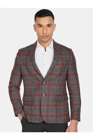 Arrow Men Grey Checked Single-Breasted Formal Blazers