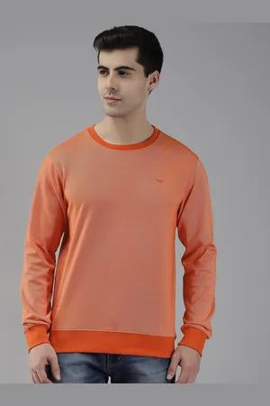 Park Avenue Men Orange & White Striped Sweatshirt