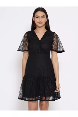 MARC LOUIS Women Black Net wrap Dress
