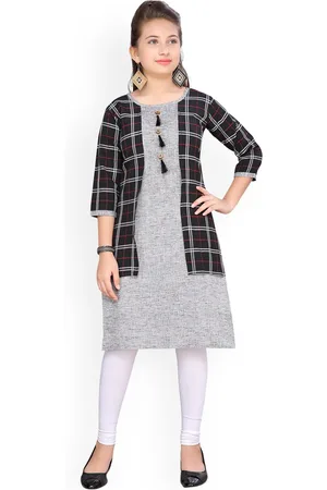 Aarika Girls Black & Grey Checked Kurta