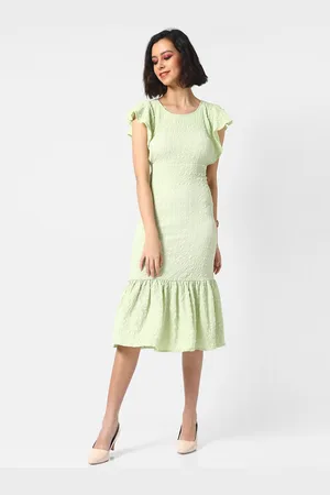 Campus Green Seld Design Crepe Drop-Waist Midi Dress