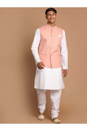 Vastramay Men White Pleated Pure Cotton Top with Pyjamas