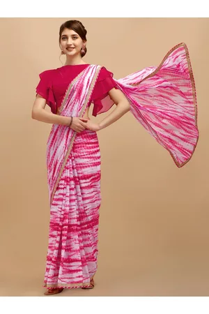 Sangria Women Pink Tie and Dye Saree with Embroidered Border & Blouse Piece