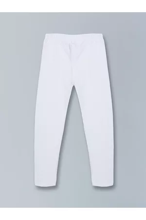 KiddoPanti Girls White Solid Ankle-Length Leggings