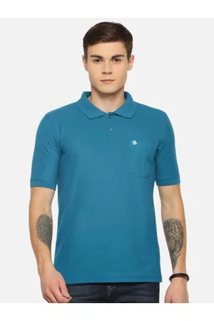 dollar Men Turquoise Blue Polo Collar T-shirt