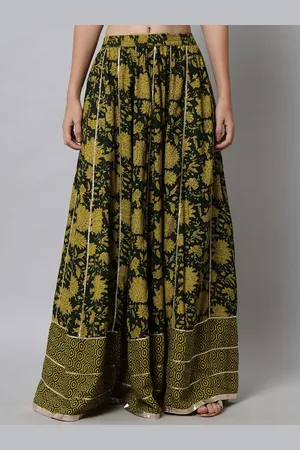 Kalini Women Green Printed Flared Maxi Skirt