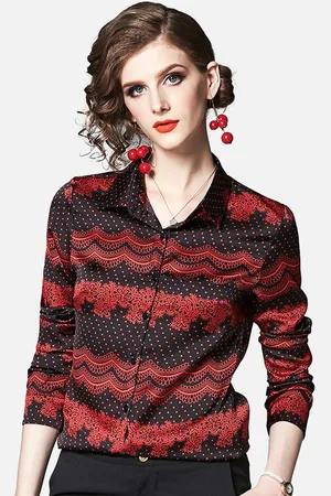 JC Collection Women Red Opaque Printed Casual Shirt