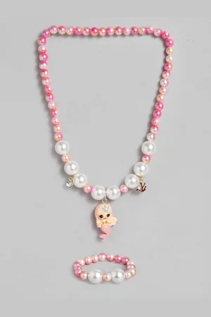 EL REGALO Girls Pink Beaded Necklace Bracelet Jewellery Set