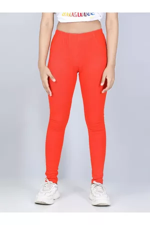 StyleStone Girls Orange Solid Cotton Jeggings