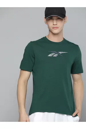 Reebok Men Green Speedwick Graphic Brand Logo Printed Slim Fit T-shirt