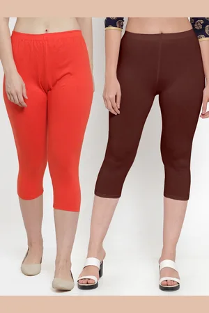 Jinfo Women Pack of 2 Orange & Brown Solid Cotton Capris