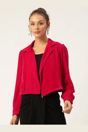 Antheaa Women Red Velvet Finish Tailored Jacket
