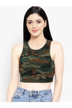 LE BOURGEOIS Women Multicoloured Camouflage Print Crop Tank Top