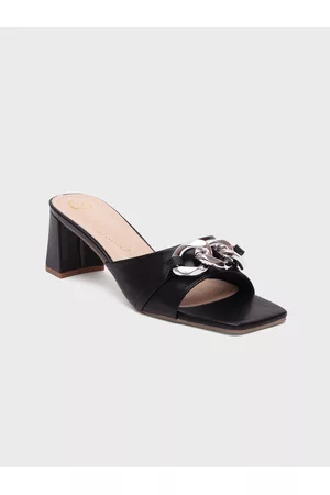 20Dresses Women Black Embellished PU Party Block Mules