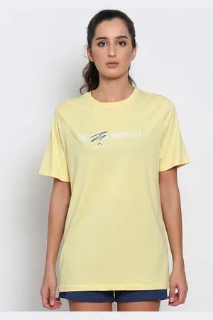 DEB Women Yellow Typography Printed Oversized Cotton T-shirt