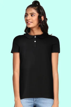 METRO KIDS COMPANY Girls Black Polo Collar T-shirt