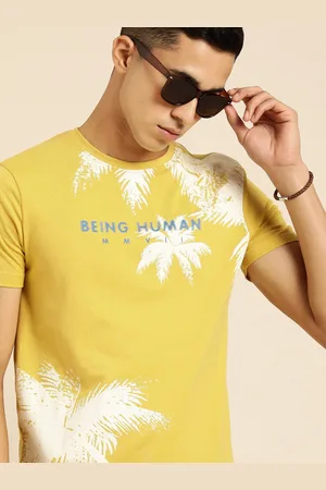 Being Human Men Yellow Brand Logo Printed Pure Cotton T-shirt