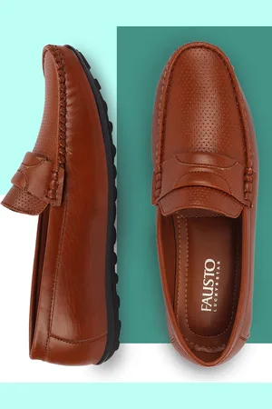 FAUSTO Men Tan Perforations PU Slip On Loafers