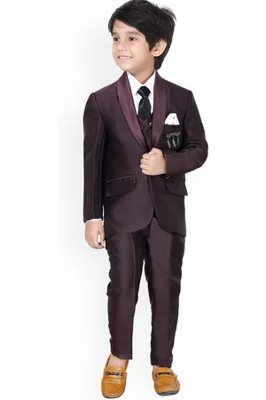 DKGF FASHION Boys Maroon Regular Fit 5-Piece Suit