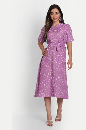GUFRINA Women Lavender Floral Printed A-Line Midi Dress