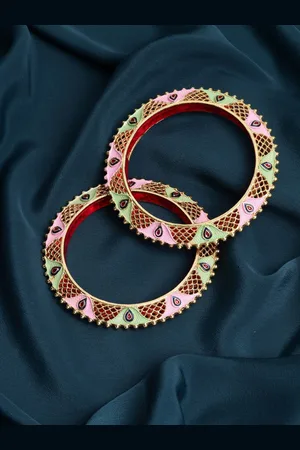 PANASH Women Set Of 2 Multicoloured Gold-Plated Meenakari Bangles