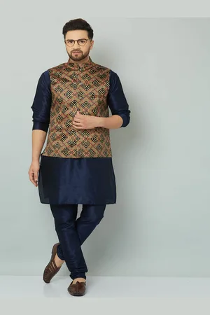 Kaifoo Men Navy Blue & Mustard Kurta with Pyjamas