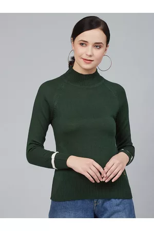 Cayman Women Olive Green Solid Acrylic Pullover