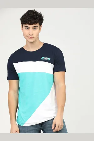 LocoMotive Men White Colourblocked Monochrome Slim Fit T-shirt