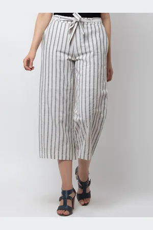 DODO & MOA Women White Striped Culottes Trousers