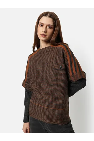 Campus Women Brown &Black Printed Checked Pullover