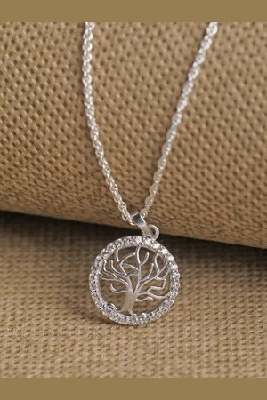 CLARA Silver Rhodium-Plated Tree of Life Chain Pendant