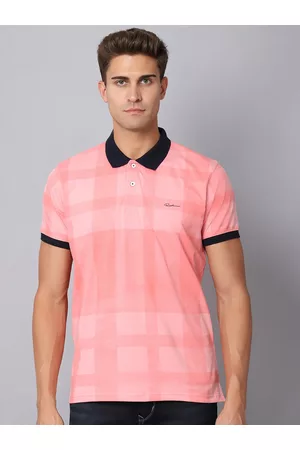 Rodamo Men Pink & impatiens pink Checked Polo Collar Slim Fit T-shirt