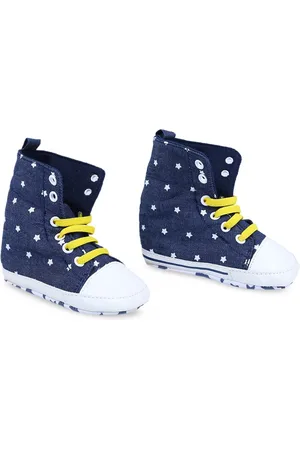 Baby Moo Kids Blue & White Star High Top Foldable Denim Casual Sneaker Booties